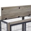 Furniture Style Dog Crate Side Table on Wheels with Double Doors and Lift Top.