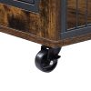 Furniture Style Dog Crate Side Table on Wheels with Double Doors and Lift Top.