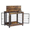 Furniture Style Dog Crate Side Table on Wheels with Double Doors and Lift Top.