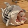 Washable Shark Cat House Cute Pet Sleeping Bed Warm Soft Cat Nest Kennel Kitten Cave